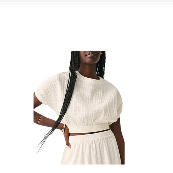 Faherty  Cala Windowpane top XS Color tan Egret  SKU 9904850 NWT - Picture 4 of 9